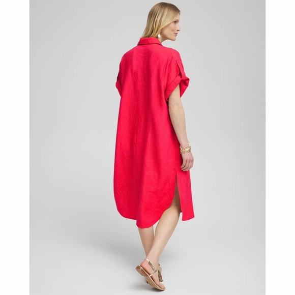 SOLD Chico’s Linen Roll Tab Dolman Midi Dress - Picture 3 of 13